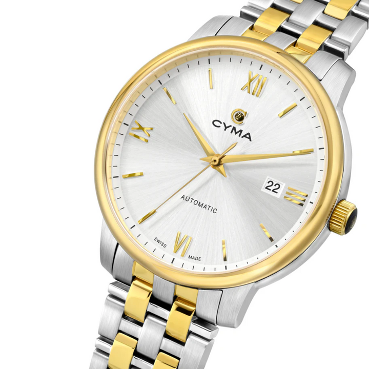 Cyma Europa Collection 42mm Silver white sunray dial Dial Silver / Gold Steel Bracelet