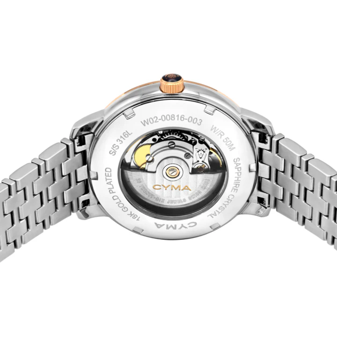 Cyma Europa Collection 42mm Silver white sunray dial Dial Silver / Rose Gold Steel Bracelet
