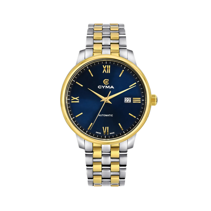 Cyma Europa Collection 42mm Dark blue sunray dial Dial Silver / Gold Steel Bracelet