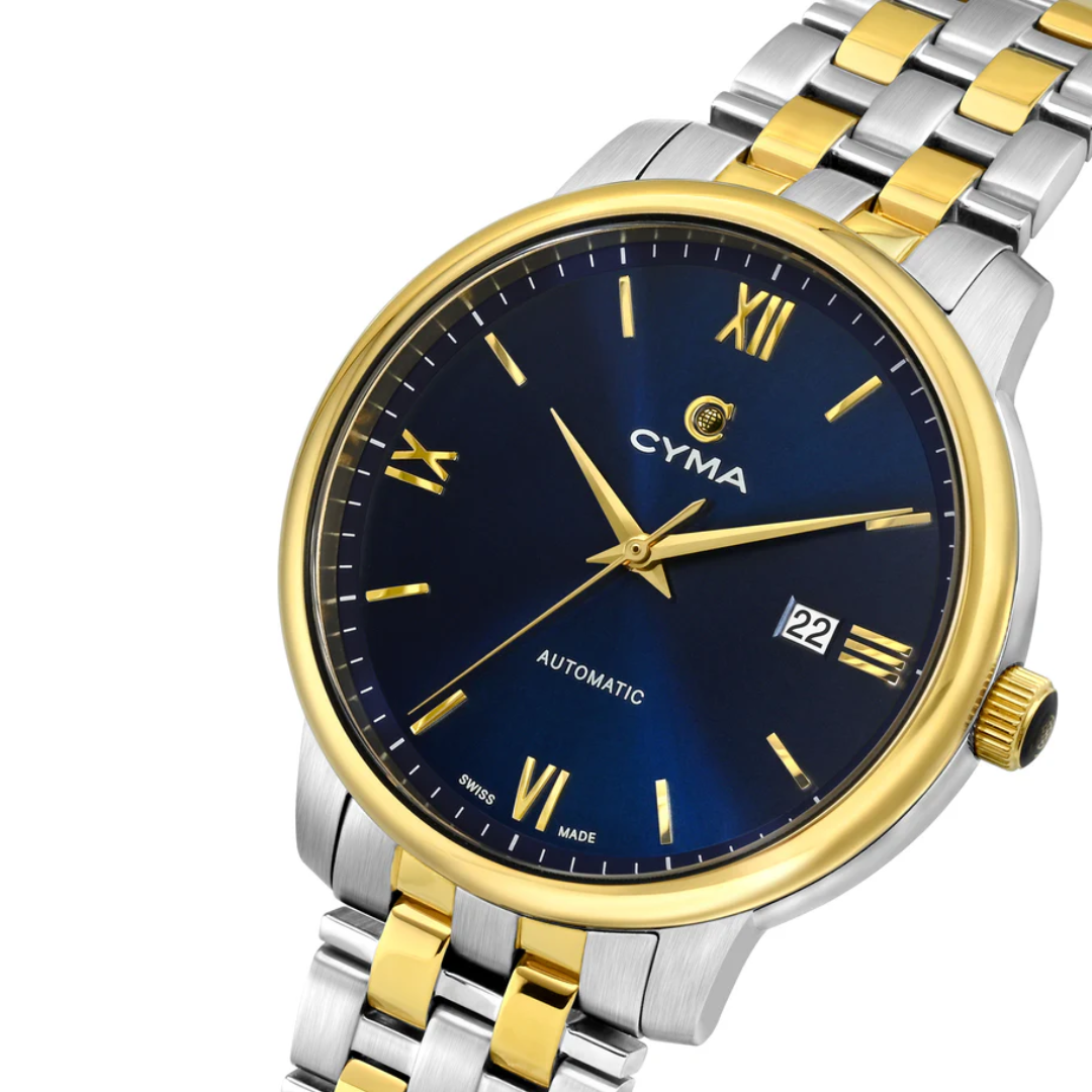 Cyma Europa Collection 42mm Dark blue sunray dial Dial Silver / Gold Steel Bracelet