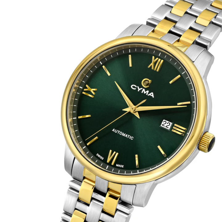 Cyma Europa Collection 42mm Dark green sunray dial Dial Silver / Gold Steel Bracelet