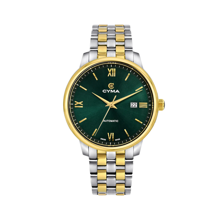 Cyma Europa Collection 42mm Dark green sunray dial Dial Silver / Gold Steel Bracelet