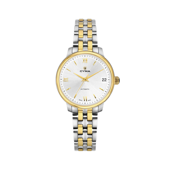 Cyma Europa Collection 30mm Silver white sunray dial Dial Silver / Gold Steel Bracelet