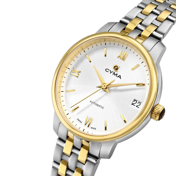 Cyma Europa Collection 30mm Silver white sunray dial Dial Silver / Gold Steel Bracelet