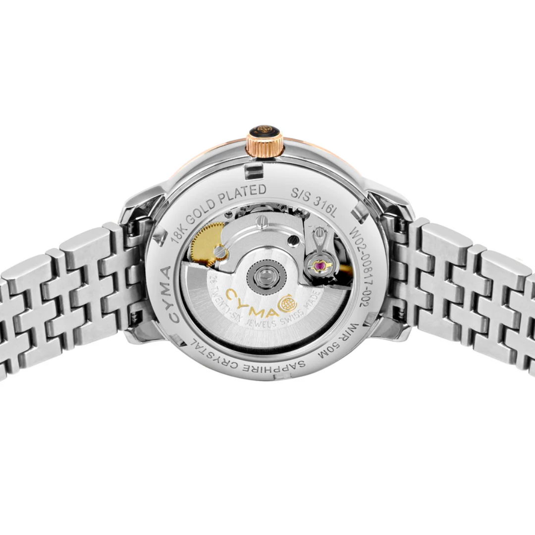 Cyma Europa Collection 30mm Silver white sunray dial Dial Silver / Rose Gold Steel Bracelet