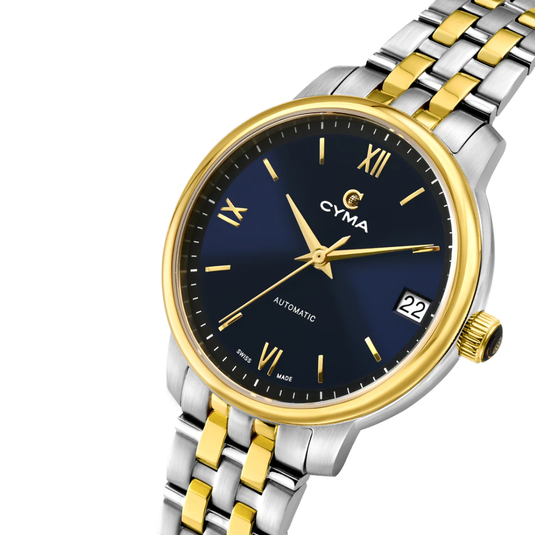 Cyma Europa Collection 30mm Dark blue sunray dial Dial Silver / Gold Steel Bracelet