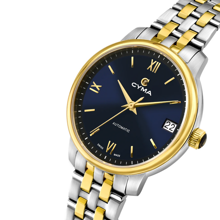 Cyma Europa Collection 30mm Dark blue sunray dial Dial Silver / Gold Steel Bracelet