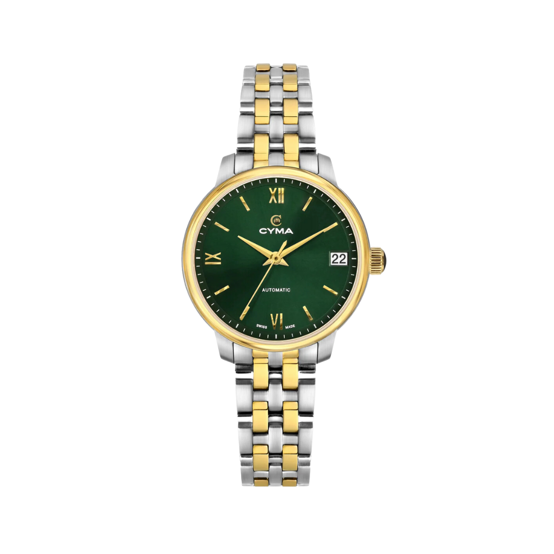 Cyma Europa Collection 30mm Dark green sunray dial Dial Silver / Gold Steel Bracelet