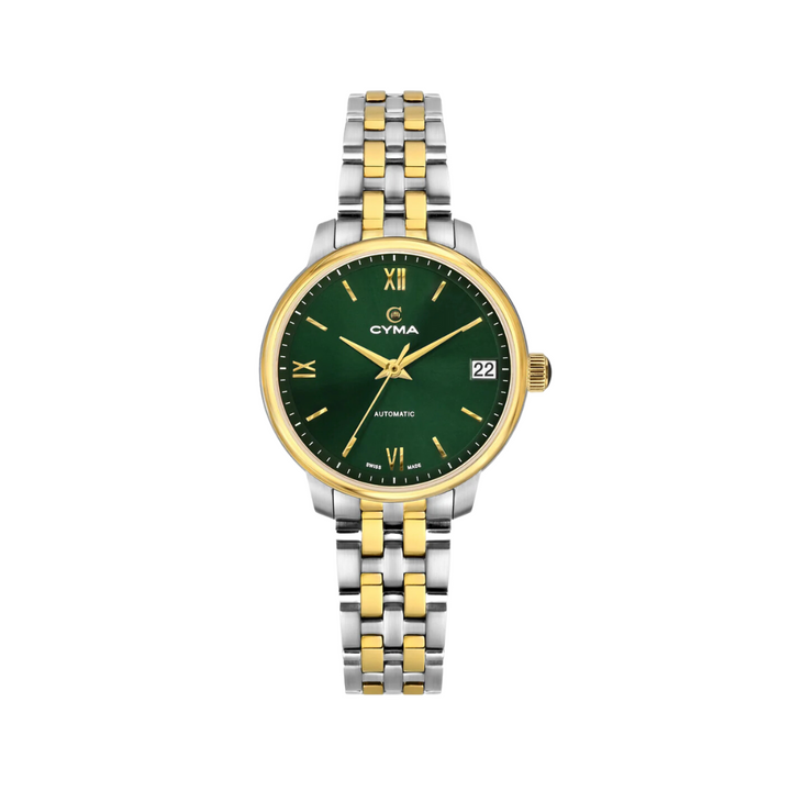 Cyma Europa Collection 30mm Dark green sunray dial Dial Silver / Gold Steel Bracelet