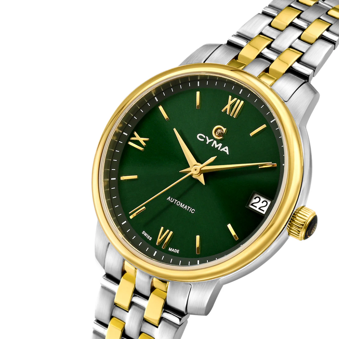 Cyma Europa Collection 30mm Dark green sunray dial Dial Silver / Gold Steel Bracelet