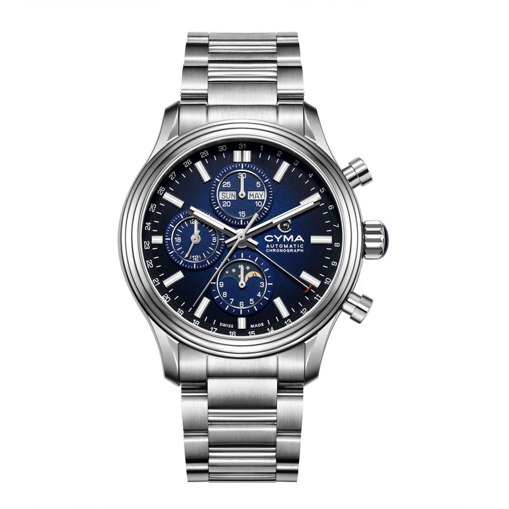 Cyma Grand Maestro The Chess Collection 43.5mm Blue dial with vertical brush finish Dial Silver Steel Bracelet