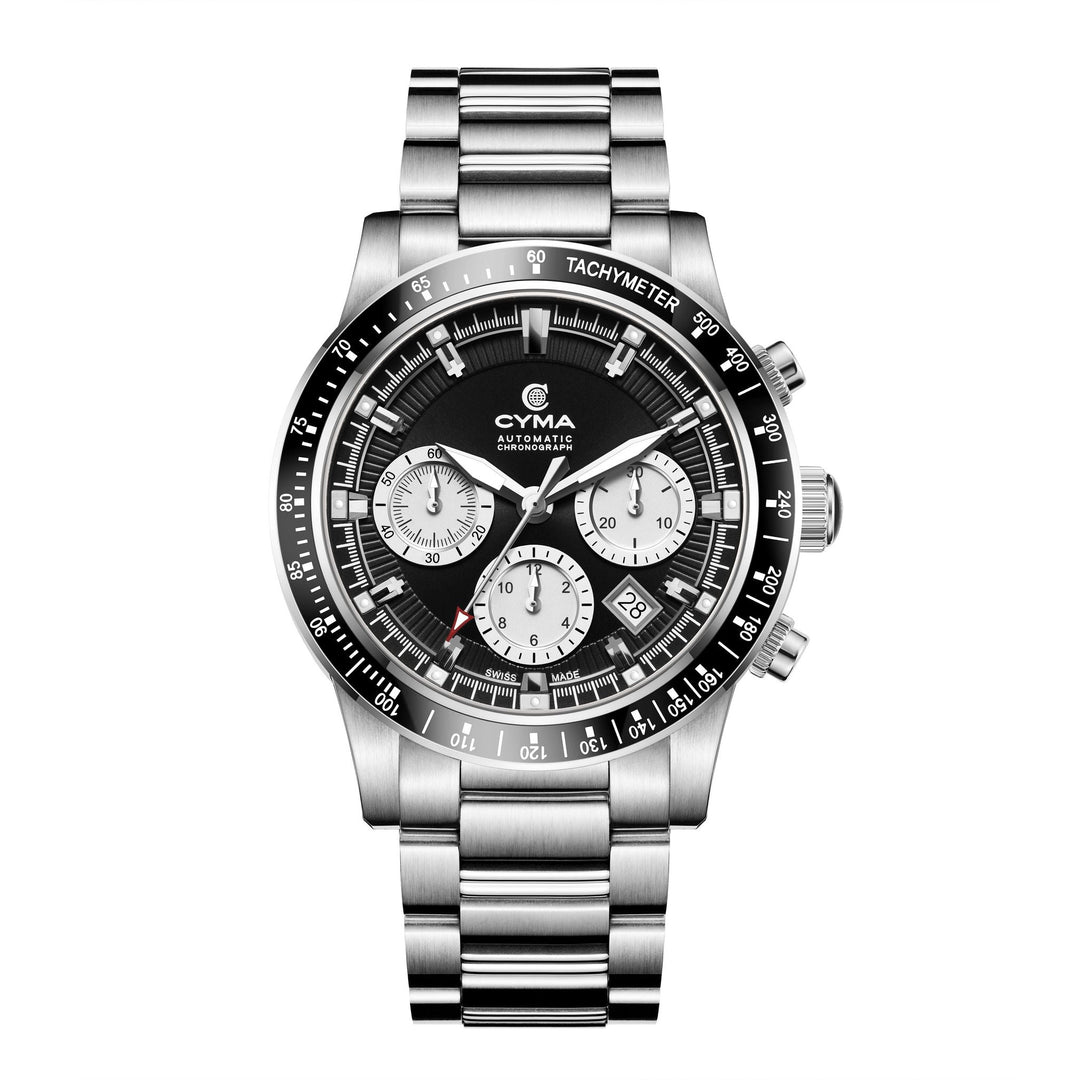 Cyma Grand Maestro Steel Cross Collection 43mm Black sunray dial base with silver white sub-dial Dial Silver Steel Bracelet