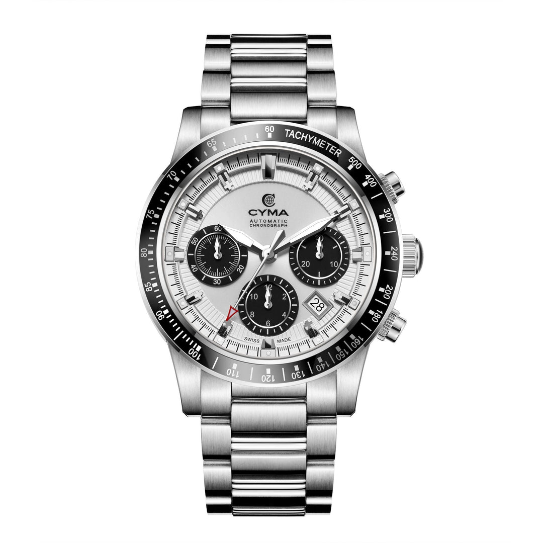 Cyma Grand Maestro Steel Cross Collection 43mm Silver White Sunray Dial Silver Steel Bracelet