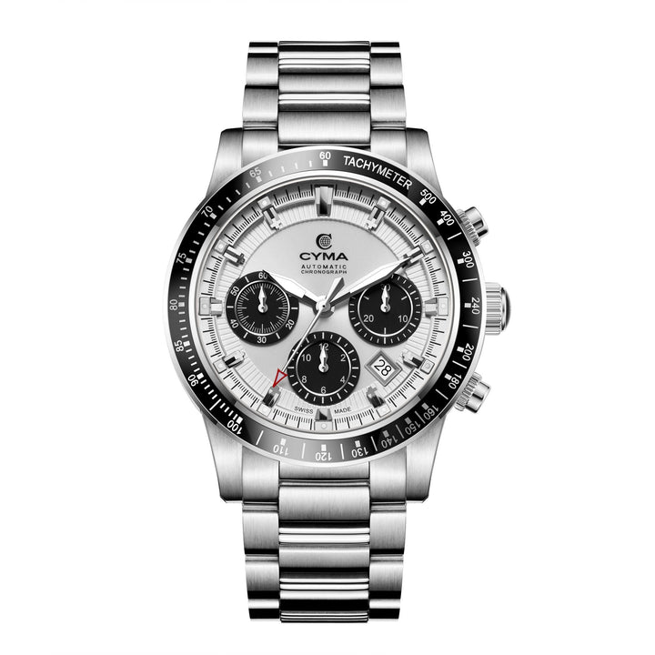 Cyma Grand Maestro Steel Cross Collection 43mm Silver White Sunray Dial Silver Steel Bracelet