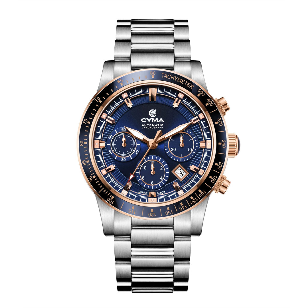 Cyma Grand Maestro Steel Cross Collection 43mm Dark blue Sunray Dial Silver Steel Bracelet