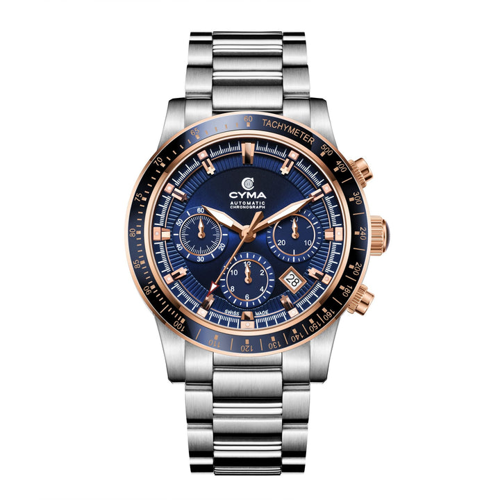 Cyma Grand Maestro Steel Cross Collection 43mm Dark blue Sunray Dial Silver Steel Bracelet